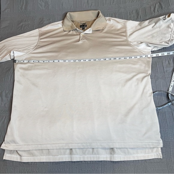 Adidas Climacool Polo Shirt Crown Royal Mens XXL Beige White Stripe Short Sleeve - Picture 9 of 12